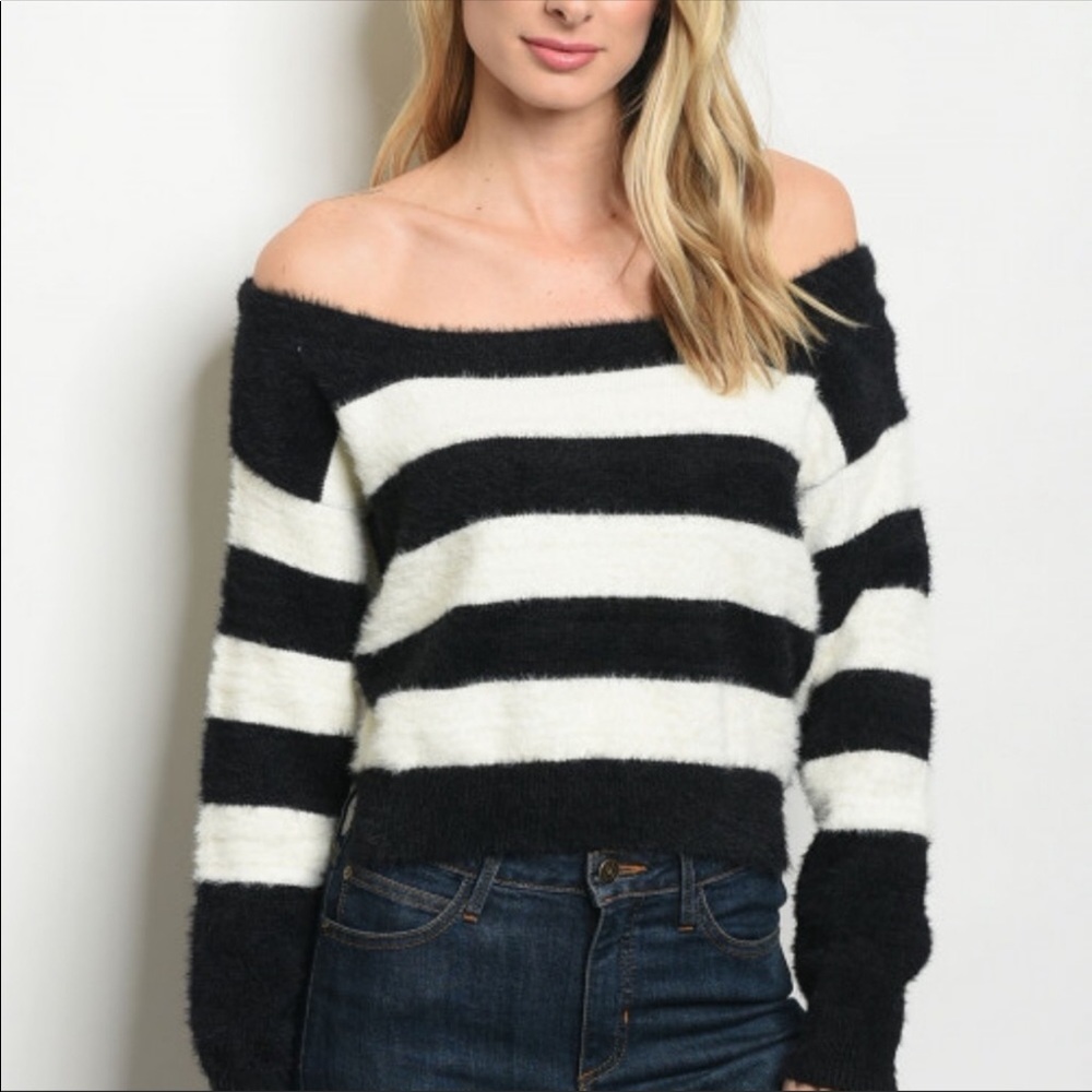 Adorable Fuzzy Striped Sweater